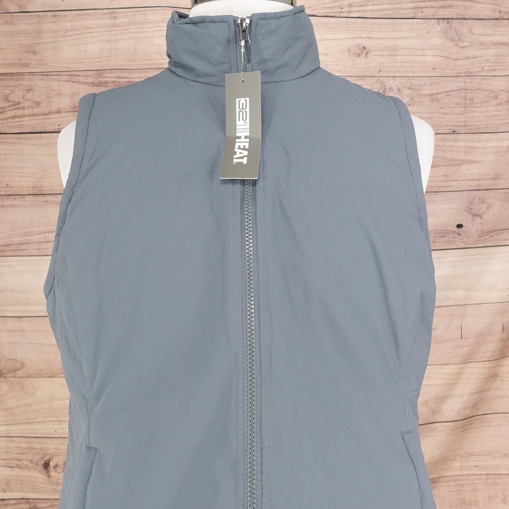 New! 32° HEAT Vest L Green Quilted Insulated Lined Full Zip Pockets Mid-Length